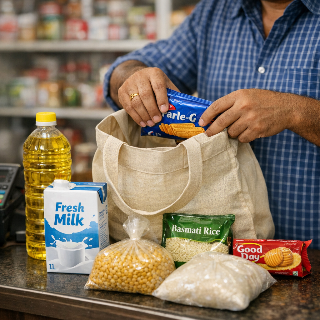 VAIGAI MINIMART checkout and grocery packing